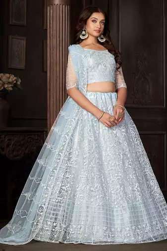Embroidered Net Semi-Stitched Lehenga & Unstitched Blouse With Dupatta