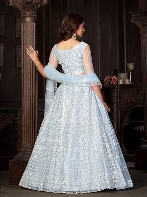 Embroidered Net Semi-Stitched Lehenga & Unstitched Blouse With Dupatta 4