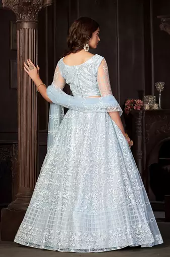 Embroidered Net Semi-Stitched Lehenga & Unstitched Blouse With Dupatta