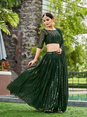 Embroidered Sequinned Semi-Stitched Lehenga & Unstitched Blouse With Dupatta 1