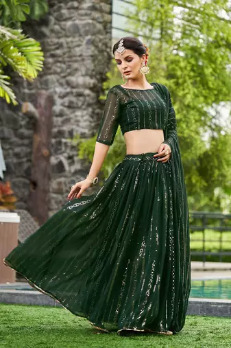 Embroidered Sequinned Semi-Stitched Lehenga & Unstitched Blouse With Dupatta