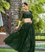 Embroidered Sequinned Semi-Stitched Lehenga & Unstitched Blouse With Dupatta