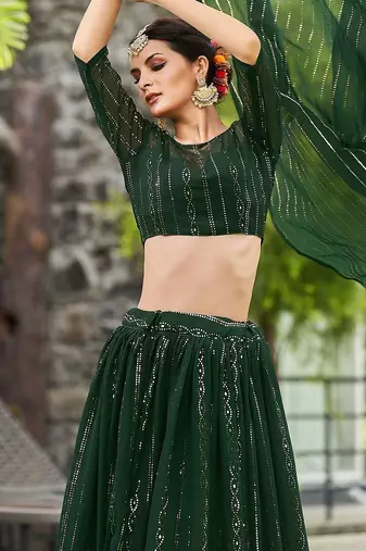 Embroidered Sequinned Semi-Stitched Lehenga & Unstitched Blouse With Dupatta