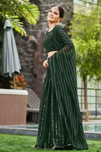Embroidered Sequinned Semi-Stitched Lehenga & Unstitched Blouse With Dupatta