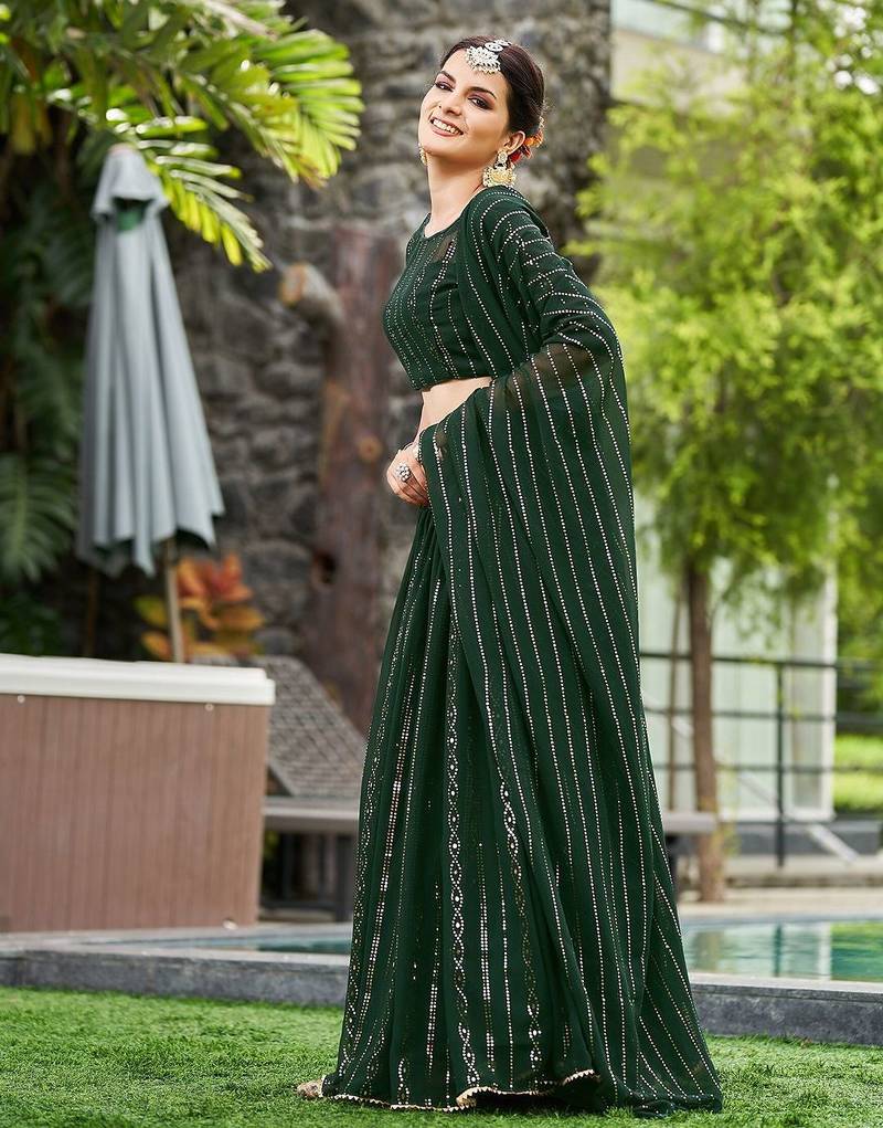 Embroidered Sequinned Semi-Stitched Lehenga & Unstitched Blouse With Dupatta