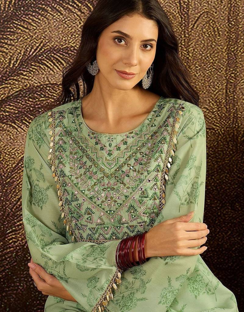 Women floral embroidered regular beads and stones kurta with sharara kurta sets