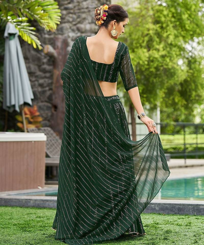 Embroidered Sequinned Semi-Stitched Lehenga & Unstitched Blouse With Dupatta
