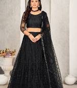 Embroidered Net Semi-Stitched Lehenga & Unstitched Blouse With Dupatta
