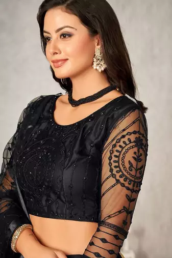 Embroidered Net Semi-Stitched Lehenga & Unstitched Blouse With Dupatta