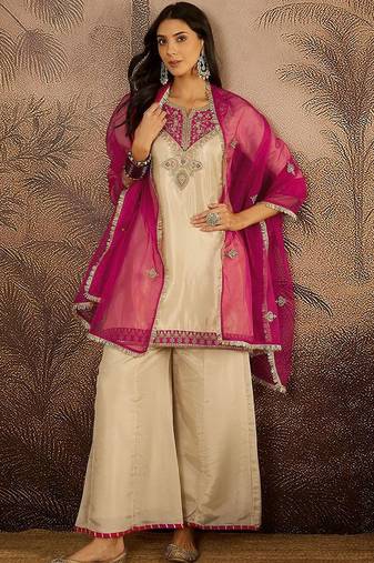 Ethnic motifs embroidered straight  kurta with palazzos & dupatta