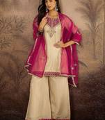 Ethnic motifs embroidered straight  kurta with palazzos & dupatta