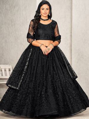 Embroidered Net Semi-Stitched Lehenga & Unstitched Blouse With Dupatta 3
