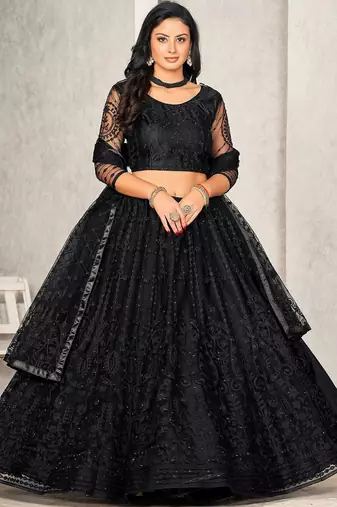 Embroidered Net Semi-Stitched Lehenga & Unstitched Blouse With Dupatta