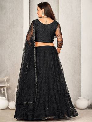 Embroidered Net Semi-Stitched Lehenga & Unstitched Blouse With Dupatta 4