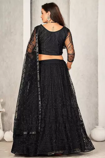Embroidered Net Semi-Stitched Lehenga & Unstitched Blouse With Dupatta