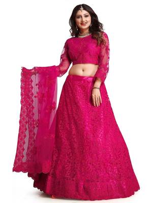 Embroidered Thread Work Semi-Stitched Lehenga & Unstitched Blouse With Dupatta 1