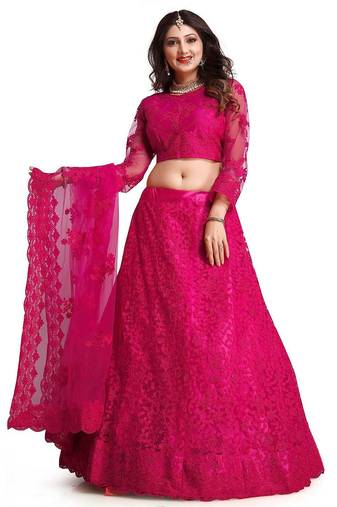 Embroidered Thread Work Semi-Stitched Lehenga & Unstitched Blouse With Dupatta