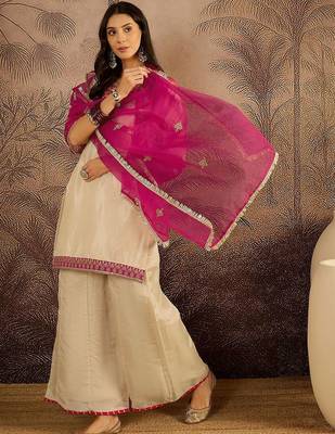 Ethnic motifs embroidered straight  kurta with palazzos & dupatta 3