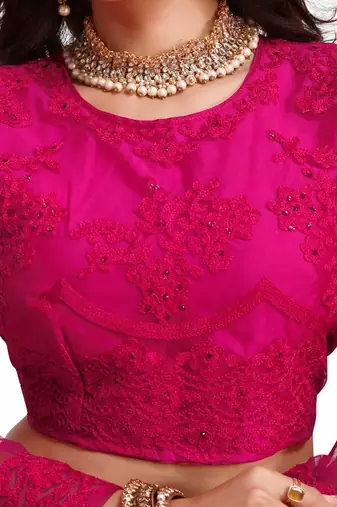 Embroidered Thread Work Semi-Stitched Lehenga & Unstitched Blouse With Dupatta