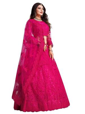 Embroidered Thread Work Semi-Stitched Lehenga & Unstitched Blouse With Dupatta 3