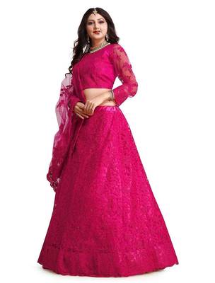 Embroidered Thread Work Semi-Stitched Lehenga & Unstitched Blouse With Dupatta 4