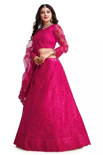 Embroidered Thread Work Semi-Stitched Lehenga & Unstitched Blouse With Dupatta