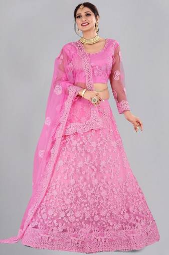 Embroidered Thread Work Semi-Stitched Lehenga & Unstitched Blouse With Dupatta