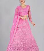 Embroidered Thread Work Semi-Stitched Lehenga & Unstitched Blouse With Dupatta