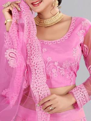 Embroidered Thread Work Semi-Stitched Lehenga & Unstitched Blouse With Dupatta 2
