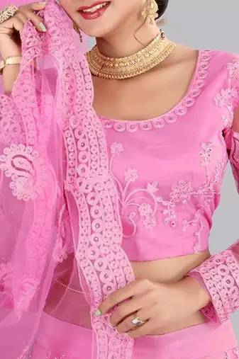 Embroidered Thread Work Semi-Stitched Lehenga & Unstitched Blouse With Dupatta