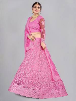 Embroidered Thread Work Semi-Stitched Lehenga & Unstitched Blouse With Dupatta 4