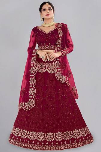 Embroidered Semi-Stitched Lehenga & Unstitched Blouse With Dupatta