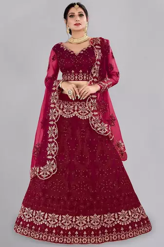 Embroidered Semi-Stitched Lehenga & Unstitched Blouse With Dupatta