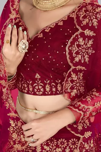 Embroidered Semi-Stitched Lehenga & Unstitched Blouse With Dupatta