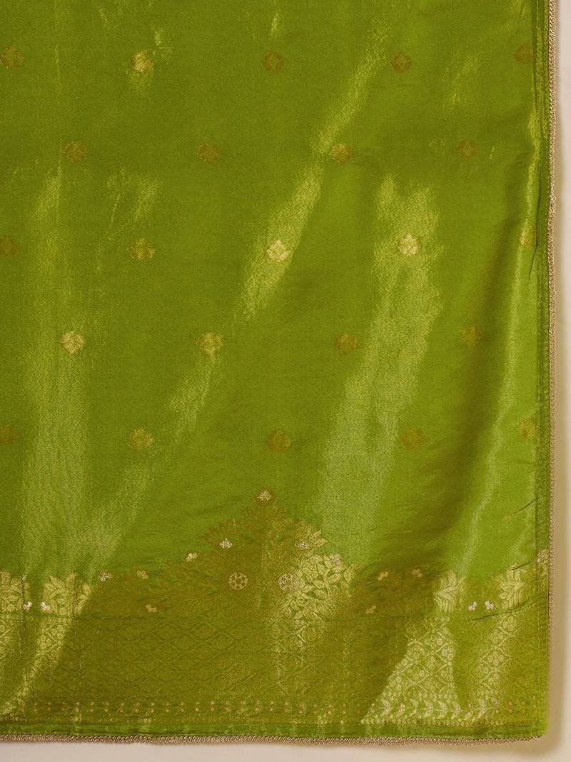 Floral embroidered v-neck sequinned kurta with palazzos & dupatta