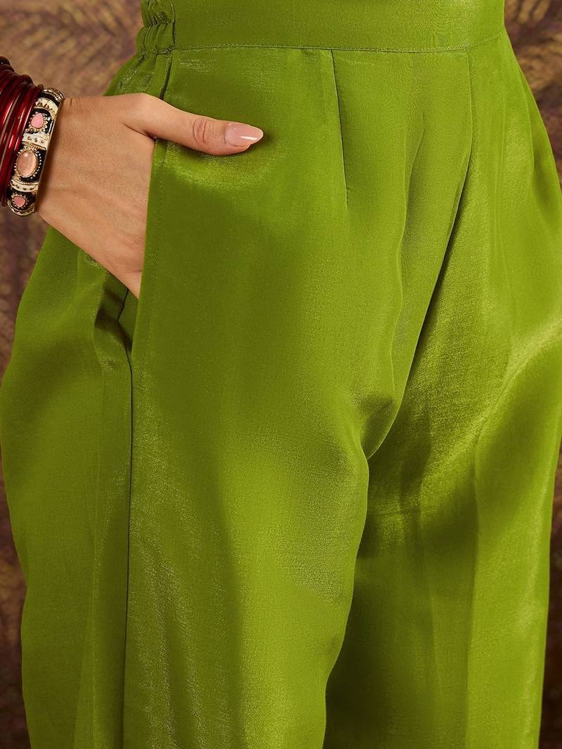 Floral embroidered v-neck sequinned kurta with palazzos & dupatta