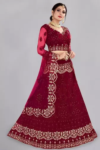 Embroidered Semi-Stitched Lehenga & Unstitched Blouse With Dupatta