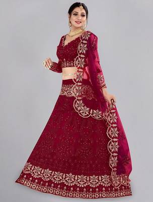 Embroidered Semi-Stitched Lehenga & Unstitched Blouse With Dupatta 4