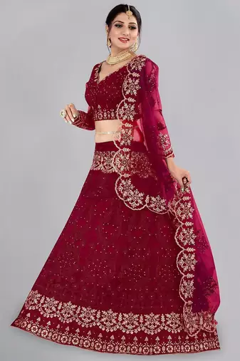 Embroidered Semi-Stitched Lehenga & Unstitched Blouse With Dupatta