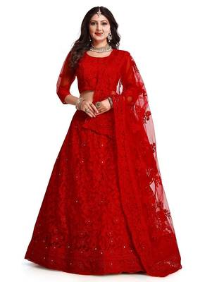 Embroidered Semi-Stitched Lehenga & Unstitched Blouse With Dupatta 1