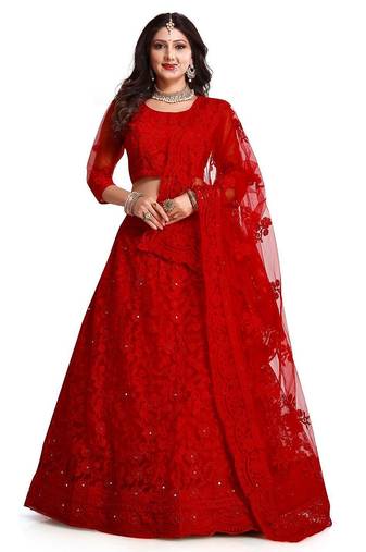 Embroidered Semi-Stitched Lehenga & Unstitched Blouse With Dupatta