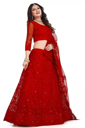 Embroidered Semi-Stitched Lehenga & Unstitched Blouse With Dupatta