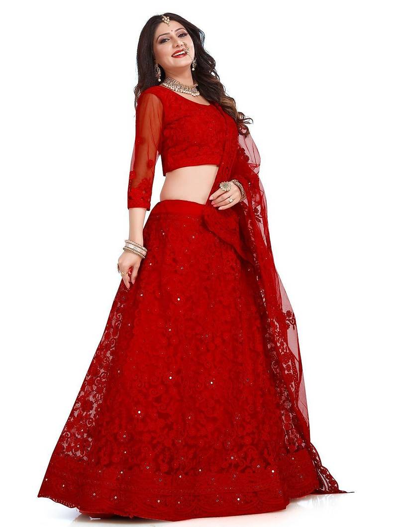 Embroidered Semi-Stitched Lehenga & Unstitched Blouse With Dupatta