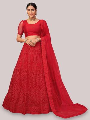 Embroidered Semi-Stitched Lehenga & Unstitched Blouse With Dupatta 1