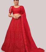 Embroidered Semi-Stitched Lehenga & Unstitched Blouse With Dupatta