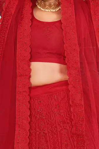 Embroidered Semi-Stitched Lehenga & Unstitched Blouse With Dupatta