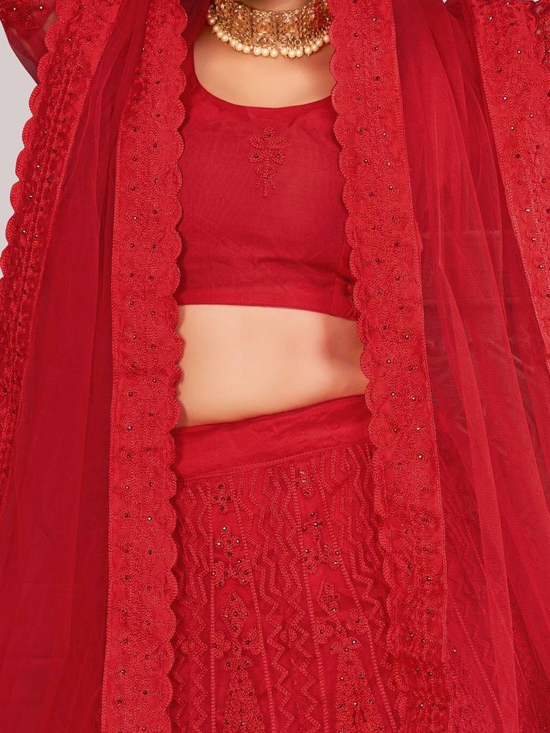 Embroidered Semi-Stitched Lehenga & Unstitched Blouse With Dupatta