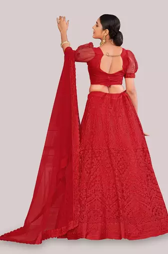 Embroidered Semi-Stitched Lehenga & Unstitched Blouse With Dupatta