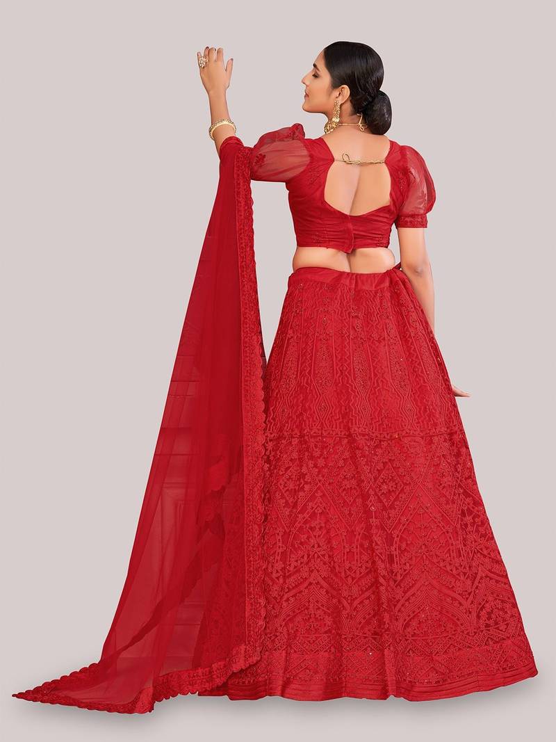 Embroidered Semi-Stitched Lehenga & Unstitched Blouse With Dupatta