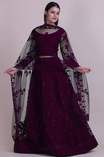 Embroidered Semi-Stitched Lehenga & Unstitched Blouse With Dupatta